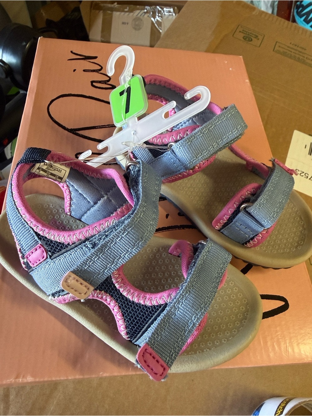 OshKosh B'gosh Gray and Pink Hook-and-Loop Kids Sandals